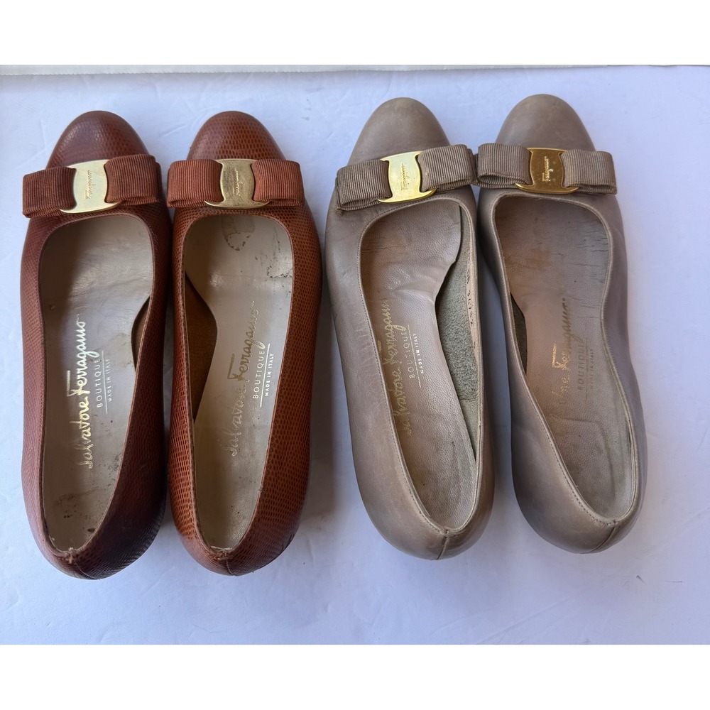 Salvatore Ferragamo Vara Bundle 2 Pairs‎ Brown Taupe Pumps Sz 5 and 6 - Picture 5 of 8